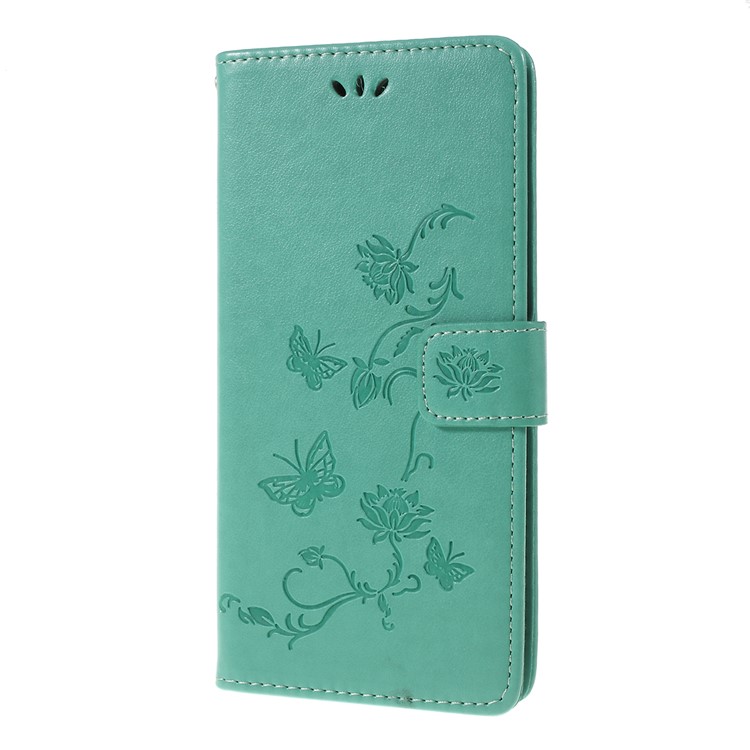 Imprint Butterfly Flower Wallet Stand Leather Case for Huawei P Smart Z - Cyan-5