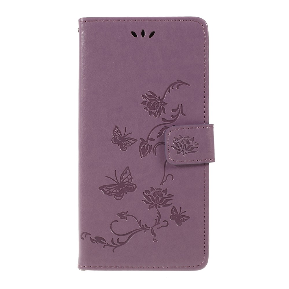 Imprint Butterfly Flower Wallet Stand Leather Case for Huawei P Smart Z - Light Purple-1