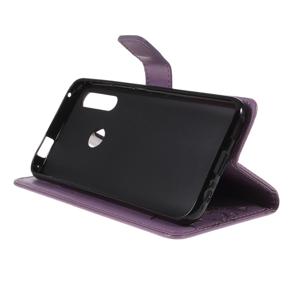 Imprint Butterfly Flower Wallet Stand Leather Case for Huawei P Smart Z - Light Purple-2