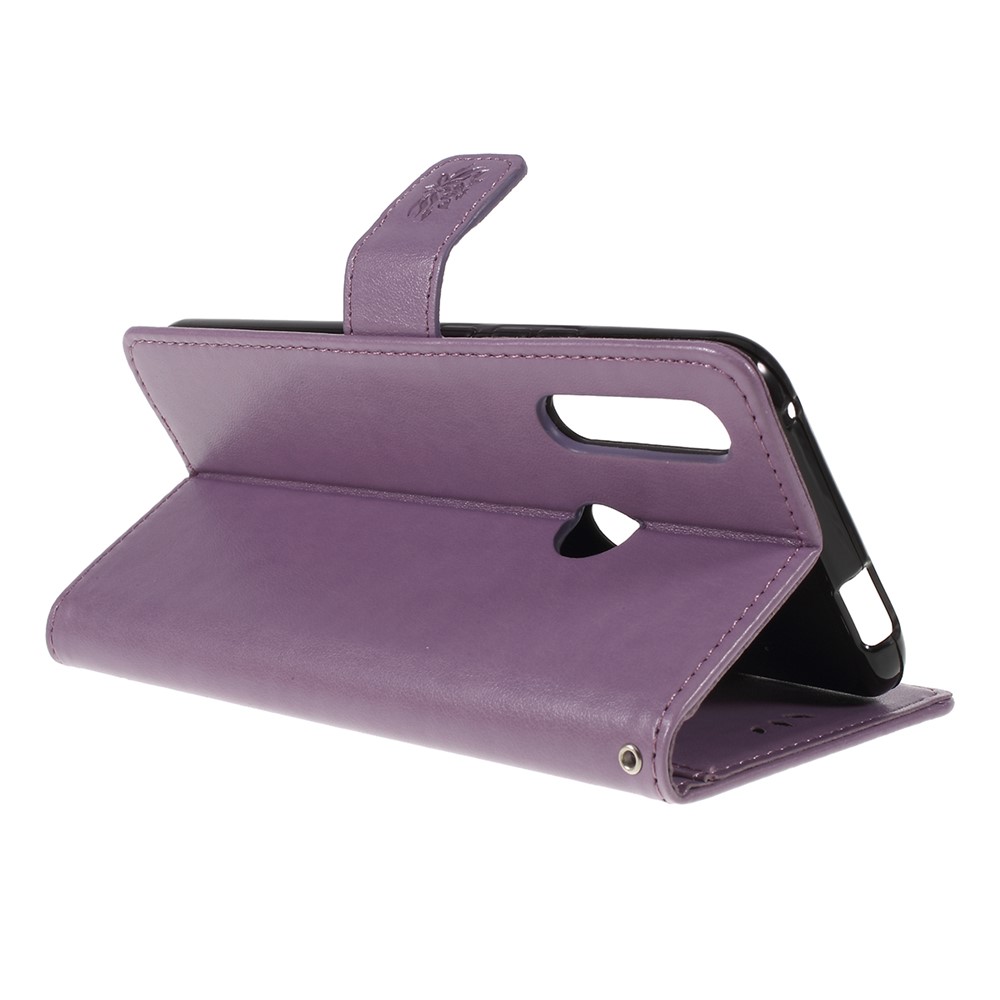 Imprint Butterfly Flower Wallet Stand Leather Case for Huawei P Smart Z - Light Purple-3