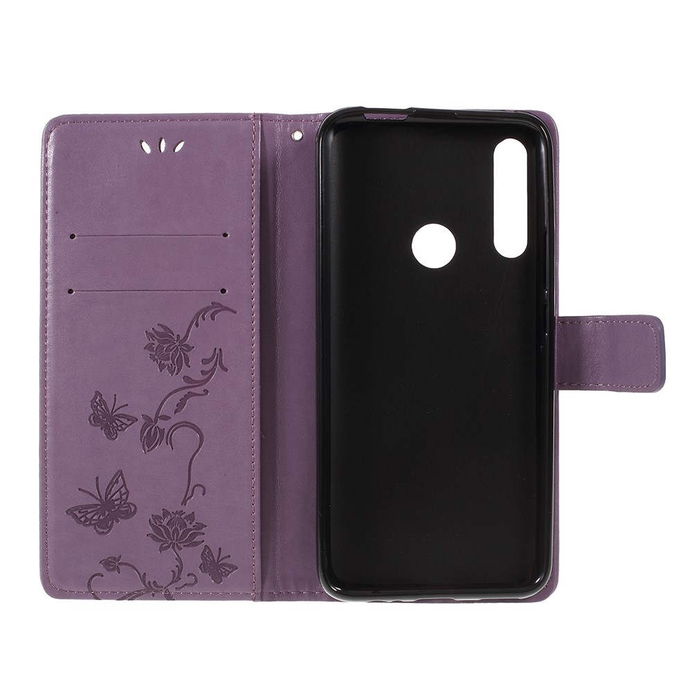 Imprint Butterfly Flower Wallet Stand Leather Case for Huawei P Smart Z - Light Purple-4