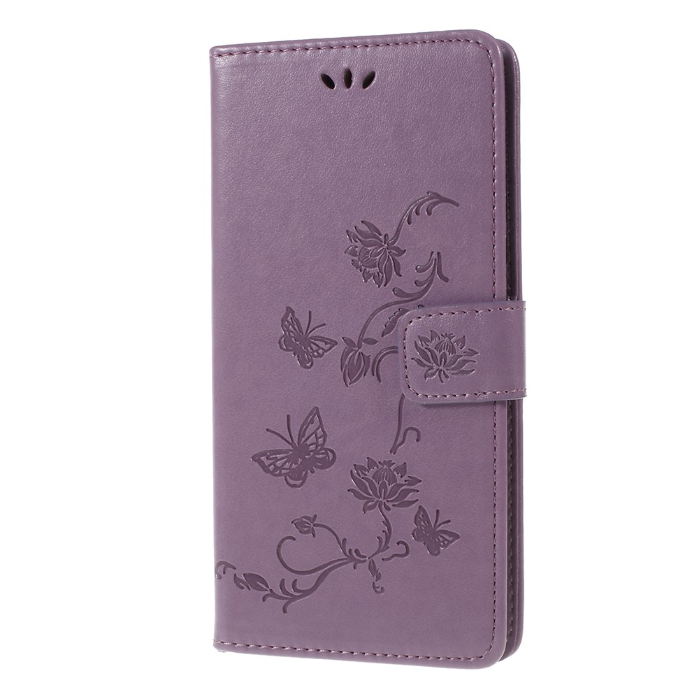 Imprint Butterfly Flower Wallet Stand Leather Case for Huawei P Smart Z - Light Purple-5