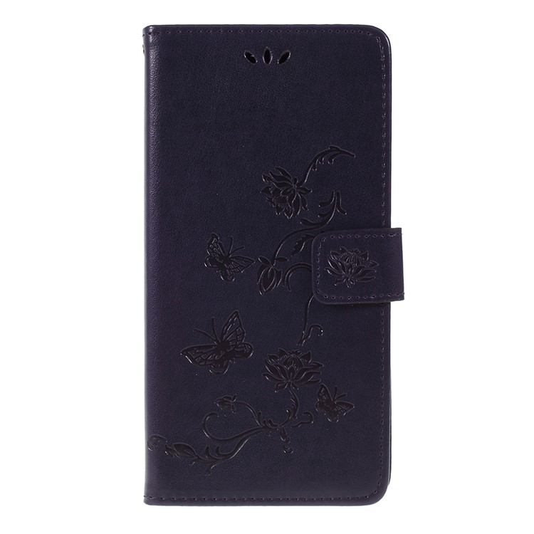 Imprint Butterfly Flower Wallet Stand Leather Case for Huawei P Smart Z - Dark Purple-1