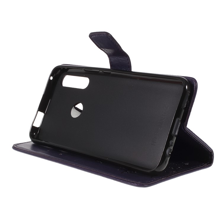Imprint Butterfly Flower Wallet Stand Leather Case for Huawei P Smart Z - Dark Purple-2