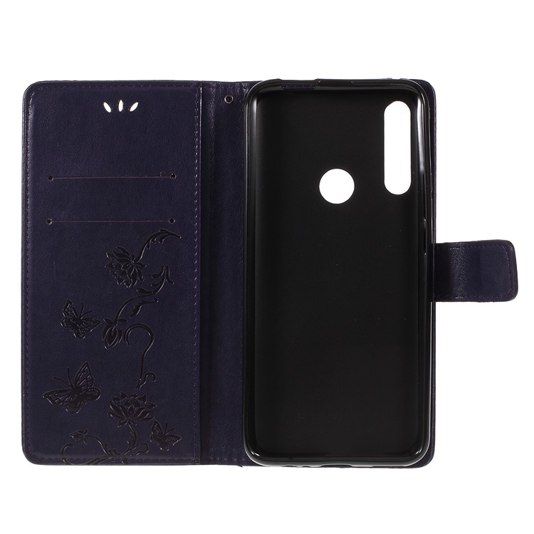 Imprint Butterfly Flower Wallet Stand Leather Case for Huawei P Smart Z - Dark Purple-4