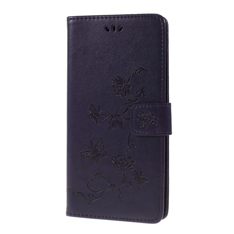 Imprint Butterfly Flower Wallet Stand Leather Case for Huawei P Smart Z - Dark Purple-5
