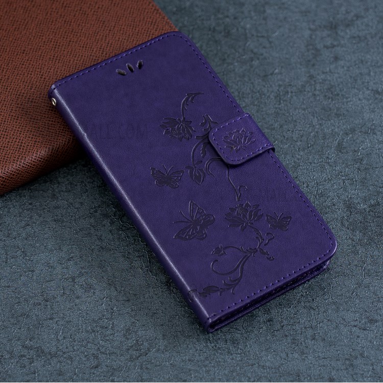 Imprint Butterfly Flower Wallet Stand Leather Case for Huawei P Smart Z - Dark Purple-7