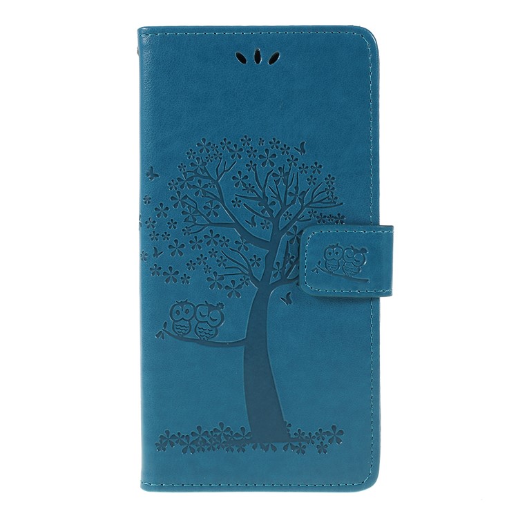 Imprint Tree Owl Magnetic Wallet PU Leather Cover with Stand for Huawei P Smart Z - Blue-1