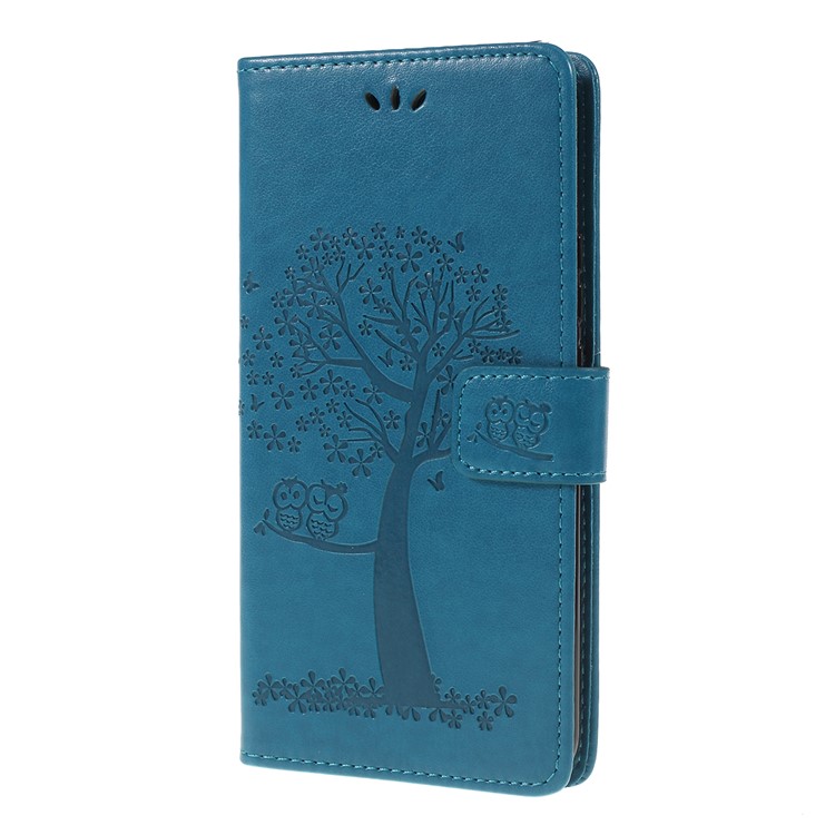 Imprint Tree Owl Magnetic Wallet PU Leather Cover with Stand for Huawei P Smart Z - Blue-5