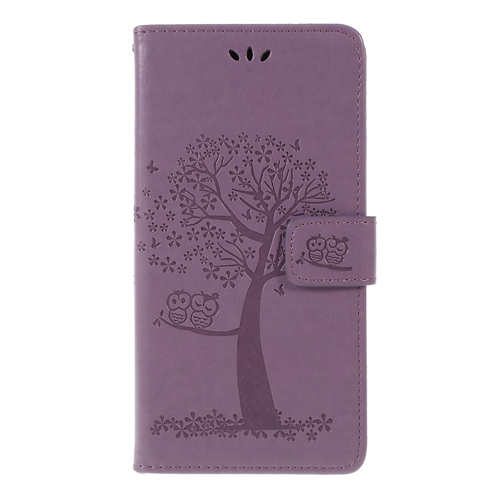 Empreinte Tree Chowl Magnet Portefeuille PU Couver en Cuir Avec Support Pour Huawei P Smart Z - Violet Clair