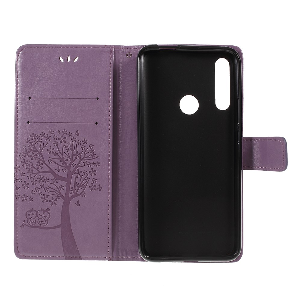 Empreinte Tree Chowl Magnet Portefeuille PU Couver en Cuir Avec Support Pour Huawei P Smart Z - Violet Clair