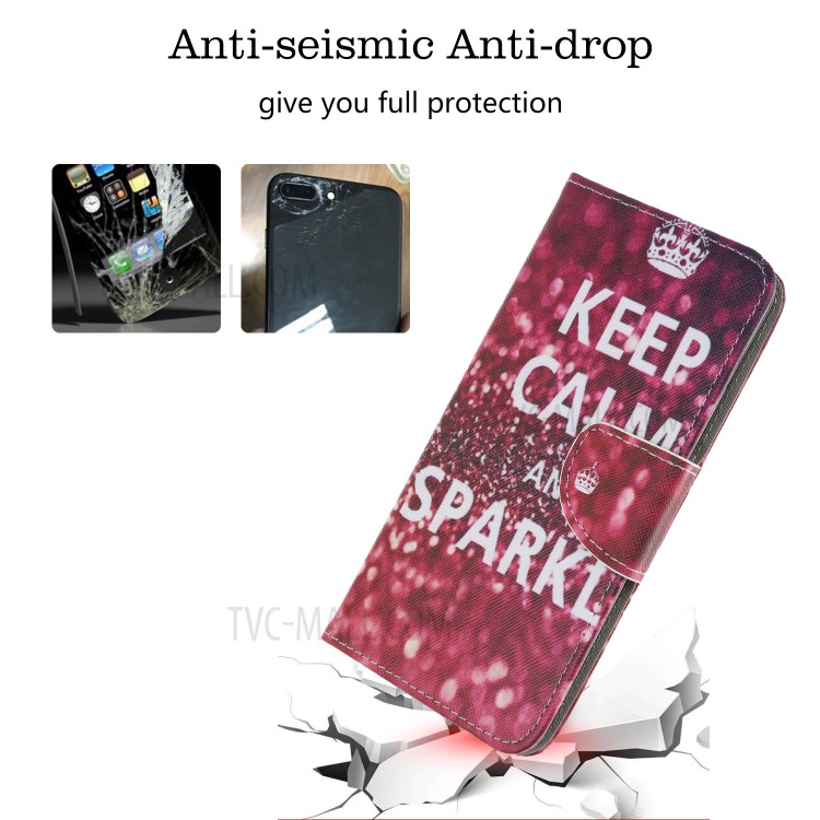 Pattern Printing Cross Texture Leather Wallet Case for Huawei P Smart Z - Quote Keep Calm and Sparkle-7
