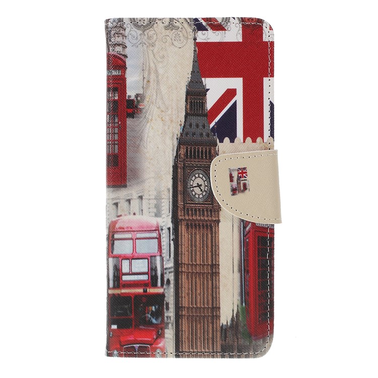 Pattern Printing Cross Texture Leather Wallet Case for Huawei P Smart Z - Big Ben and UK Flag-1