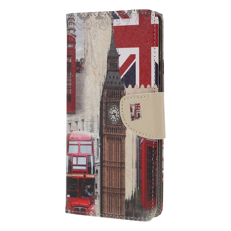 Pattern Printing Cross Texture Leather Wallet Case for Huawei P Smart Z - Big Ben and UK Flag-4