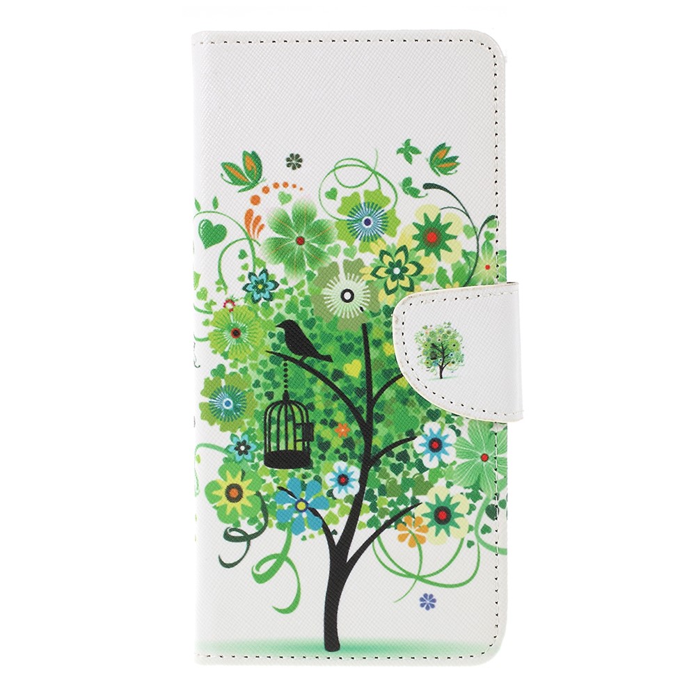 Impresión de Patrones Textura Cruzada Case de Billetera de Cuero Para Huawei P Smart Z - Árbol Verde