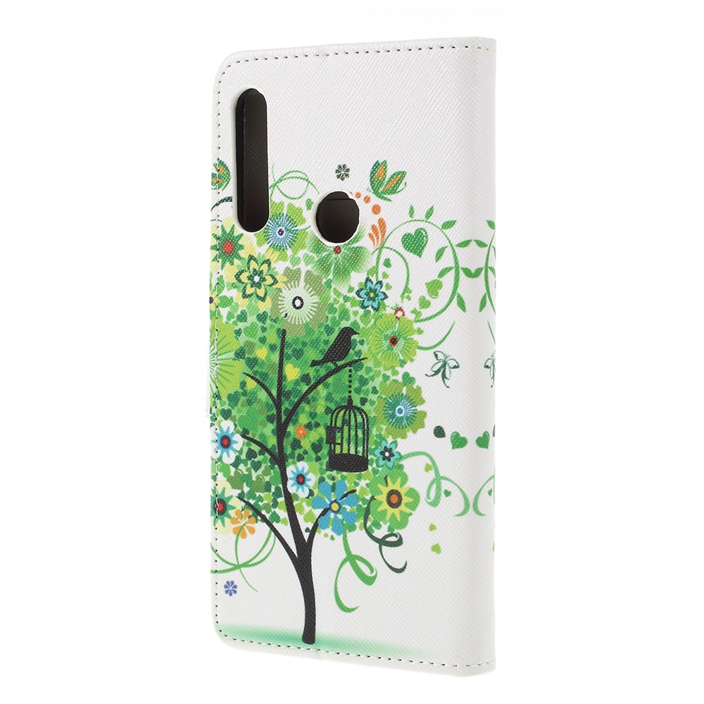 Impresión de Patrones Textura Cruzada Case de Billetera de Cuero Para Huawei P Smart Z - Árbol Verde