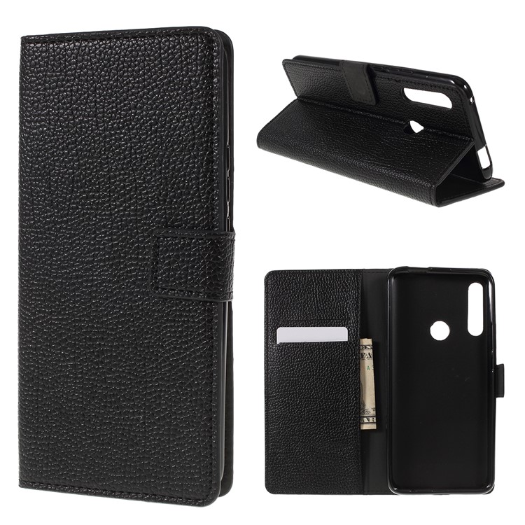 Litchi Skin Leather Wallet Stand Case for Huawei Nova 5i / P Smart Z / Y9 Prime 2019 - Black-1