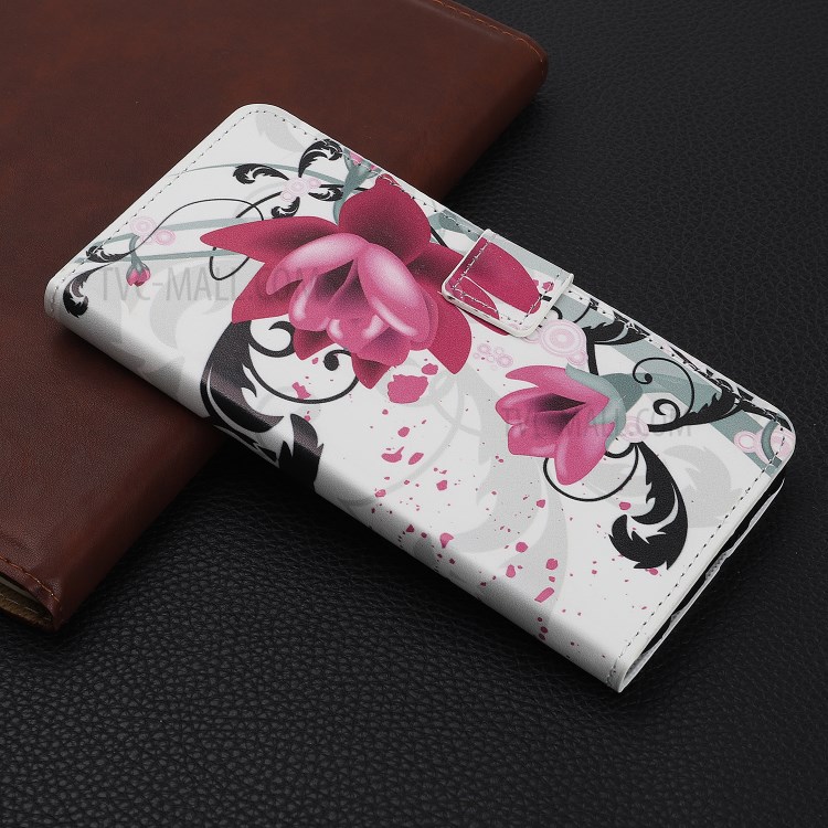 Padrão De Impressão Carteira De Couro Stand Case Para Huawei P Smart Z - Flores Roxas-6
