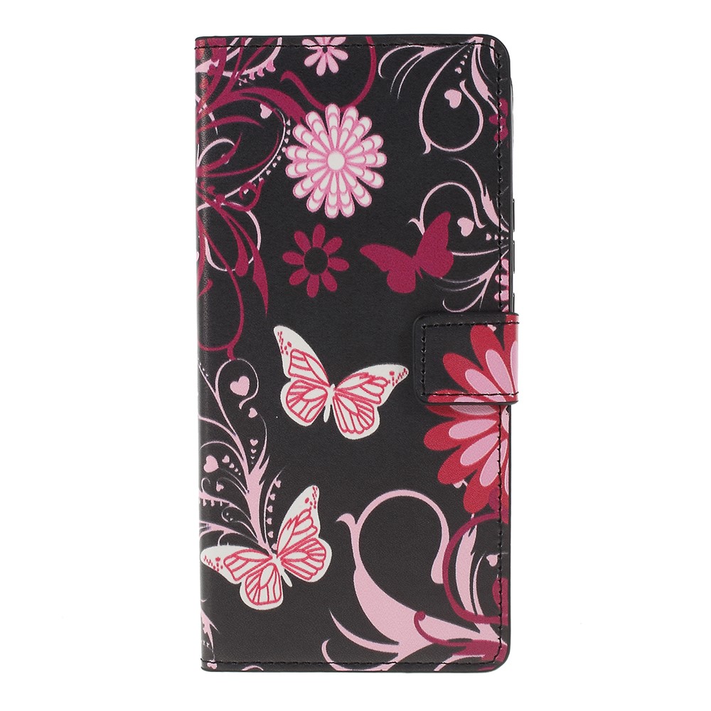 Pattern Printing Leather Wallet Stand Case for Huawei P Smart Z - Butterfly Flower-1