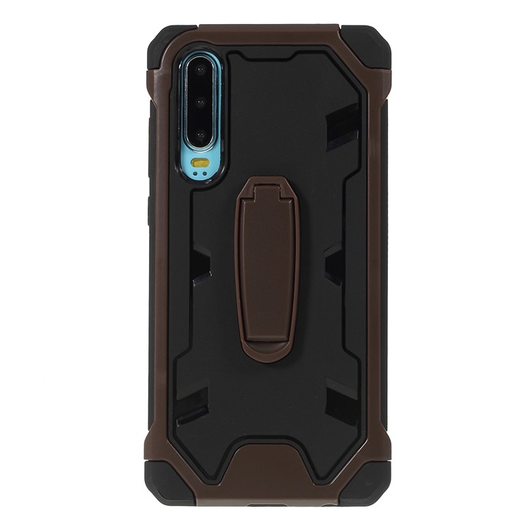 Shock Resistant Kickstand PC TPU Combo Mobile Casing for Huawei P30 - Coffee-1