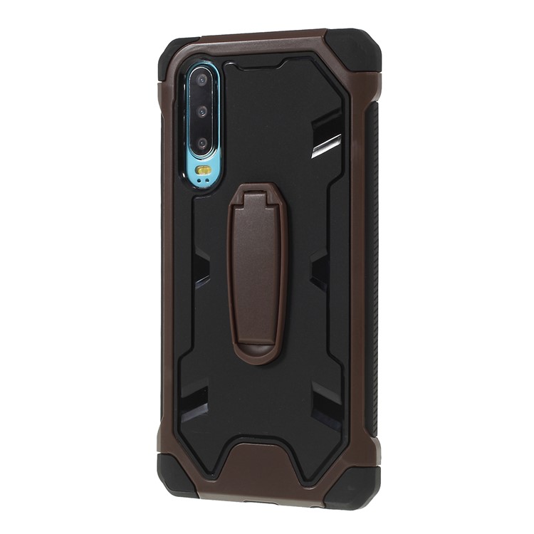 Shock Resistant Kickstand PC TPU Combo Mobile Casing for Huawei P30 - Coffee-6