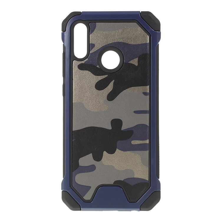 Camouflage Leather Coated PC + TPU Hybrid Phone Back Case for Huawei P Smart (2019) - Blue-1
