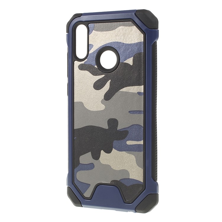 Camouflage Leather Coated PC + TPU Hybrid Phone Back Case for Huawei P Smart (2019) - Blue-3