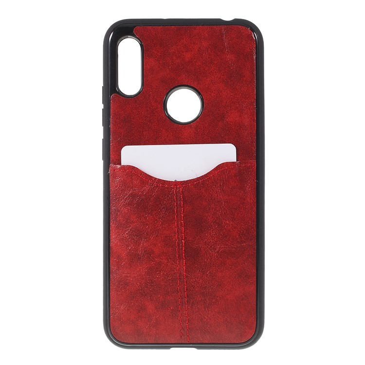 Business Style Card Slots PU Leather Coated TPU Phone Cover for Huawei Y6 Pro (2019) - Red-1