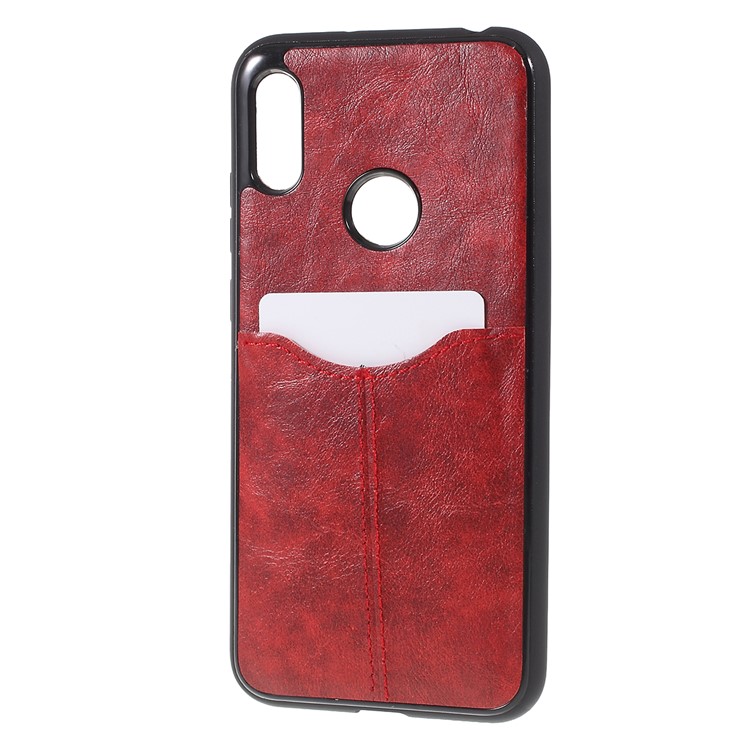 Business Style Card Slots PU Leather Coated TPU Phone Cover for Huawei Y6 Pro (2019) - Red-2