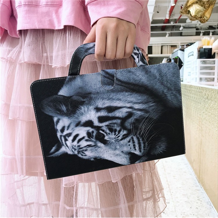 Handbag Style Patterned Printing Leather Wallet Phone Case for Huawei MediaPad T5 10 - White Tiger-9
