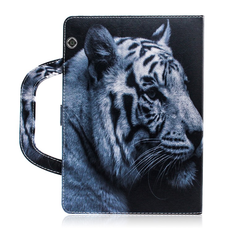 Handbag Style Patterned Printing Leather Wallet Phone Case for Huawei MediaPad T5 10 - White Tiger-3