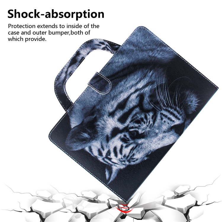 Handbag Style Patterned Printing Leather Wallet Phone Case for Huawei MediaPad T5 10 - White Tiger-4