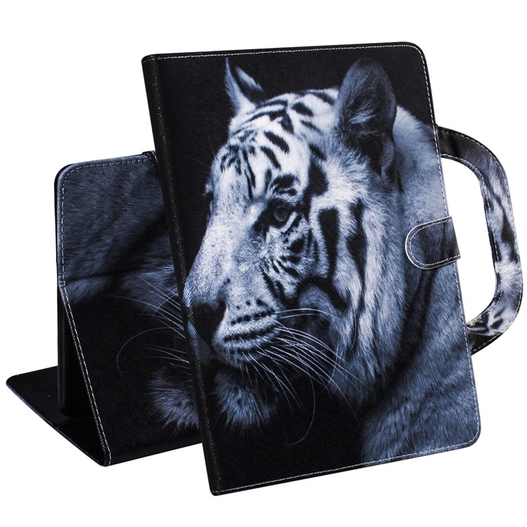 Handbag Style Patterned Printing Leather Wallet Phone Case for Huawei MediaPad T5 10 - White Tiger-5
