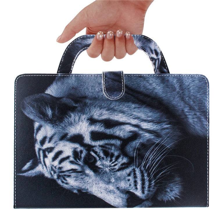 Handbag Style Patterned Printing Leather Wallet Phone Case for Huawei MediaPad T5 10 - White Tiger-7