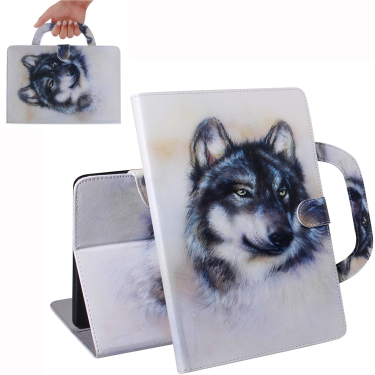Handbag Style Patterned Printing Leather Wallet Phone Case for Huawei MediaPad T5 10 - Grey Wolf-1