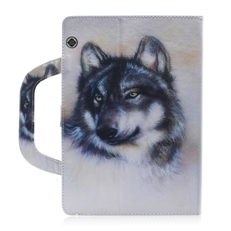 Handbag Style Patterned Printing Leather Wallet Phone Case for Huawei MediaPad T5 10 - Grey Wolf-3