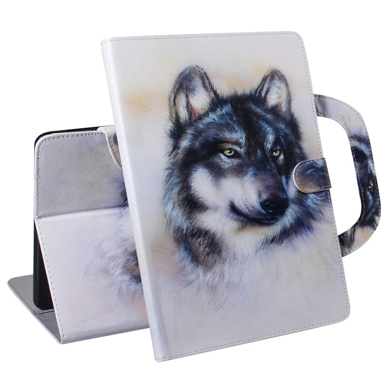 Handbag Style Patterned Printing Leather Wallet Phone Case for Huawei MediaPad T5 10 - Grey Wolf-5