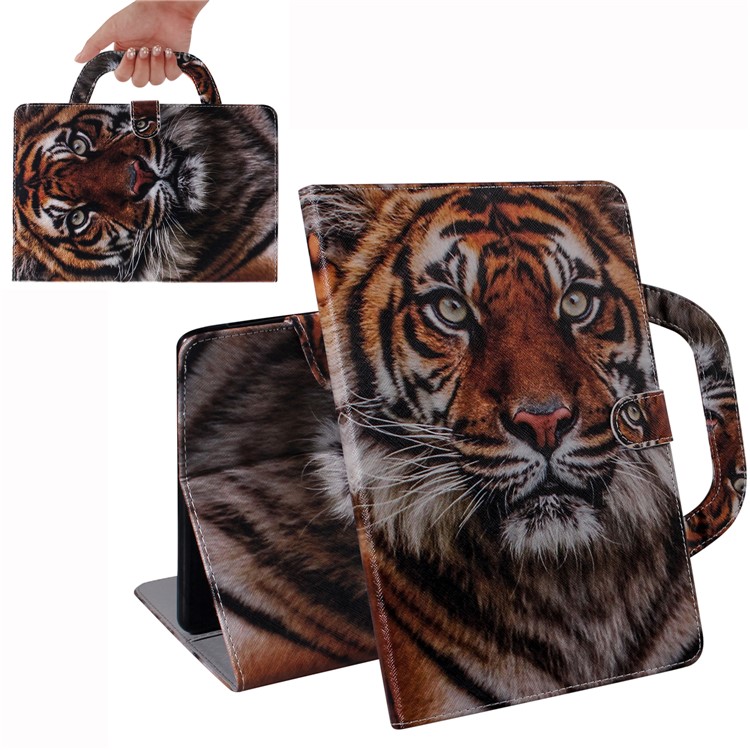 Handbag Style Patterned Printing Leather Wallet Phone Case for Huawei MediaPad T5 10 - Tiger-1