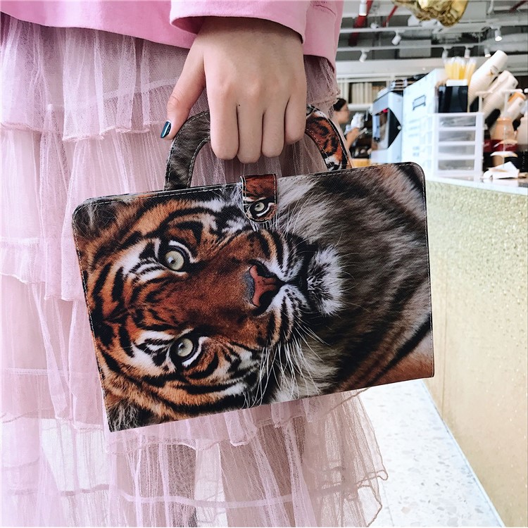 Handbag Style Patterned Printing Leather Wallet Phone Case for Huawei MediaPad T5 10 - Tiger-9