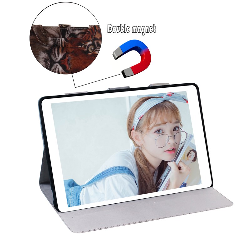 Handbag Style Patterned Printing Leather Wallet Phone Case for Huawei MediaPad T5 10 - Tiger-6