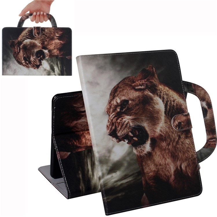 Handbag Style Patterned Printing Leather Wallet Phone Case for Huawei MediaPad T5 10 - Lion-1
