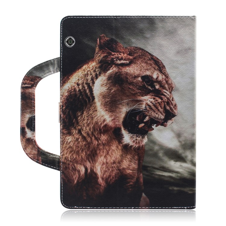 Handbag Style Patterned Printing Leather Wallet Phone Case for Huawei MediaPad T5 10 - Lion-3