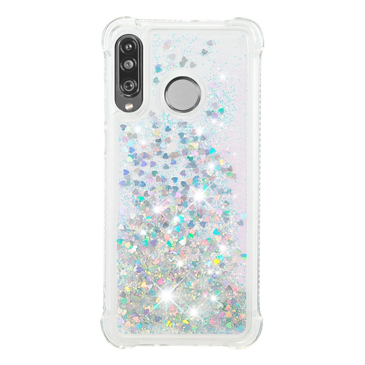 Liquid Glitter Powder Patterned Quicksand Shockproof TPU Back Case for Huawei P30 Lite / nova 4e - Silver Love Hearts-2