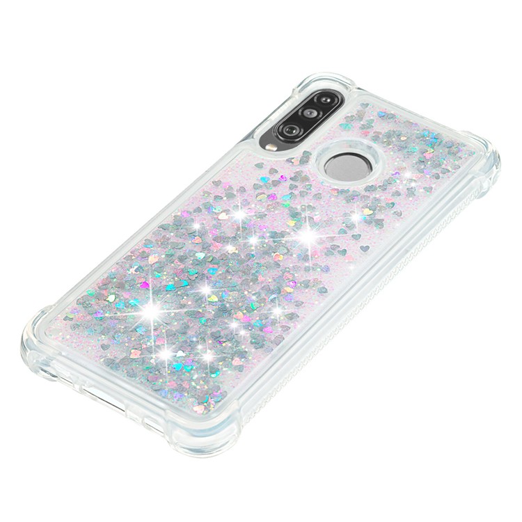 Liquid Glitter Powder Patterned Quicksand Shockproof TPU Back Case for Huawei P30 Lite / nova 4e - Silver Love Hearts-6