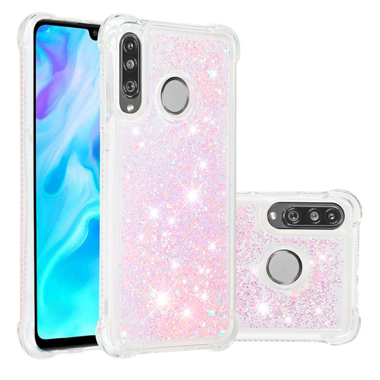 Liquid Glitter Powder Patterned Quicksand Shockproof TPU Back Case for Huawei P30 Lite / nova 4e - Silver Pink Stars-1