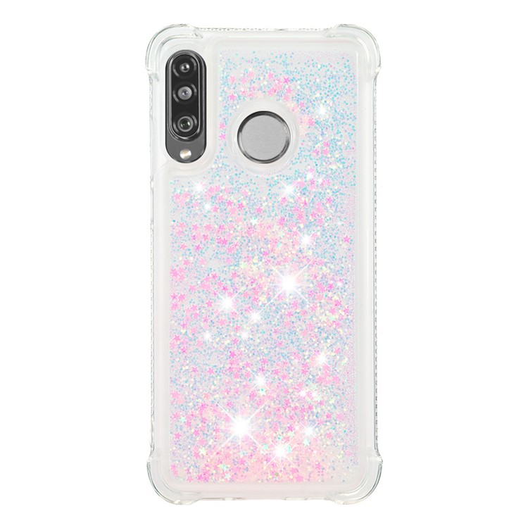 Liquid Glitter Powder Patterned Quicksand Shockproof TPU Back Case for Huawei P30 Lite / nova 4e - Silver Pink Stars-2