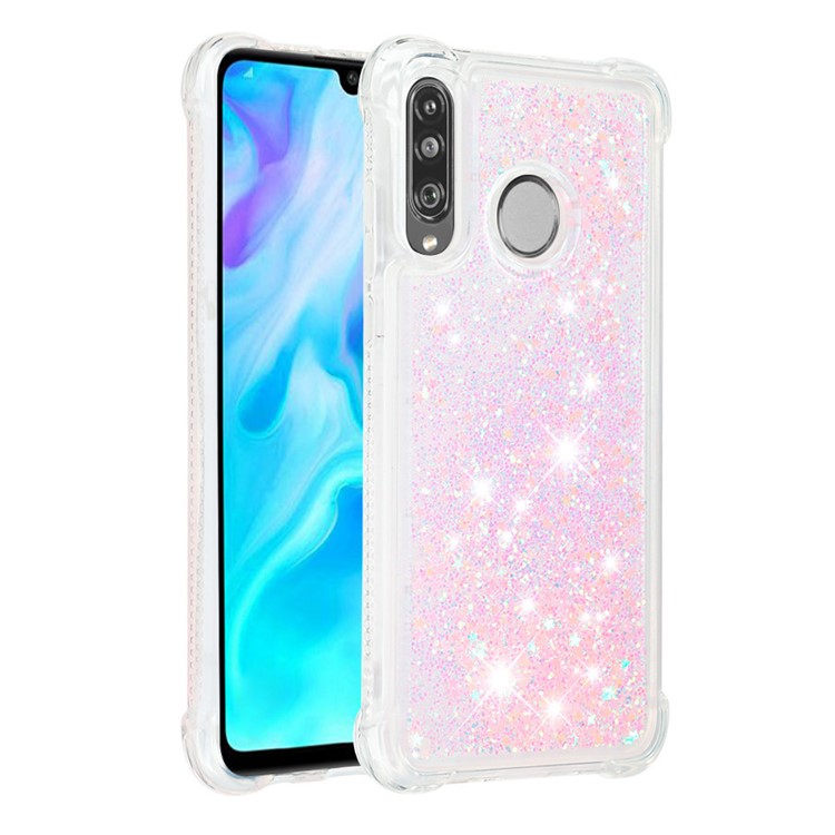 Liquid Glitter Powder Patterned Quicksand Shockproof TPU Back Case for Huawei P30 Lite / nova 4e - Silver Pink Stars-3
