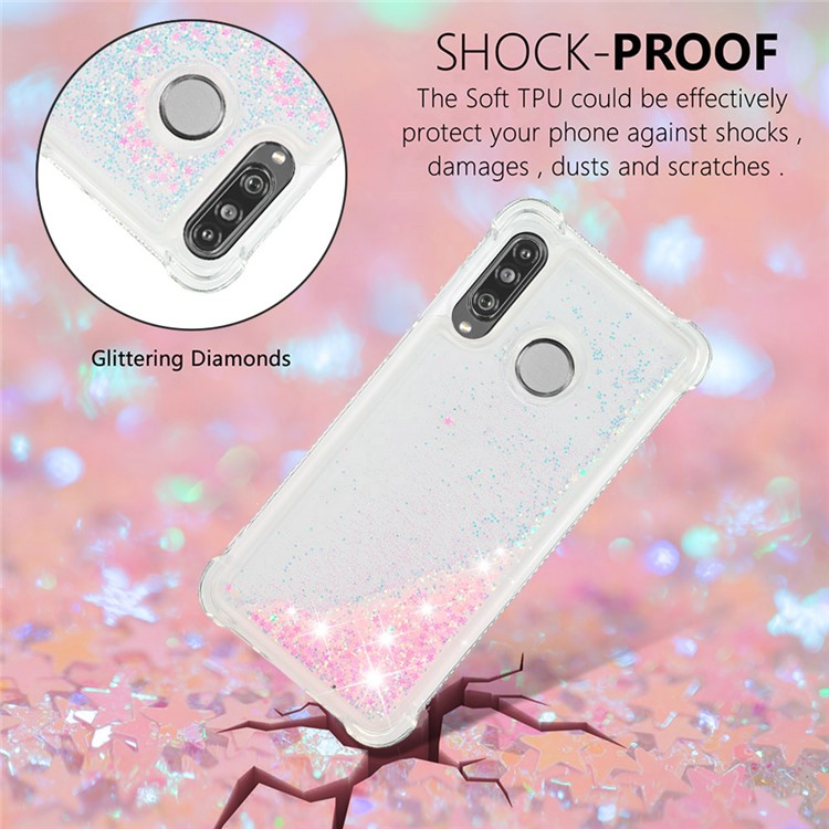 Liquid Glitter Powder Patterned Quicksand Shockproof TPU Back Case for Huawei P30 Lite / nova 4e - Silver Pink Stars-4