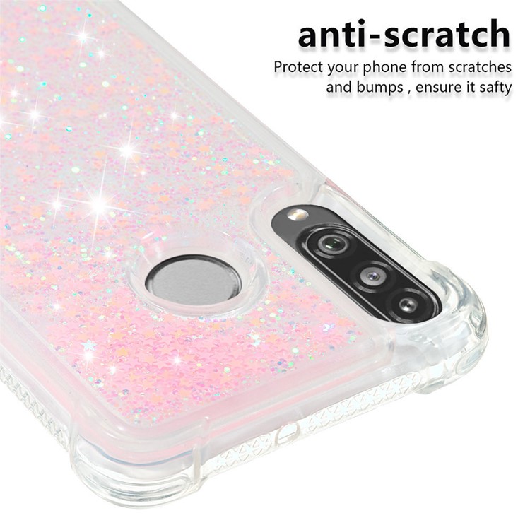 Liquid Glitter Powder Patterned Quicksand Shockproof TPU Back Case for Huawei P30 Lite / nova 4e - Silver Pink Stars-5