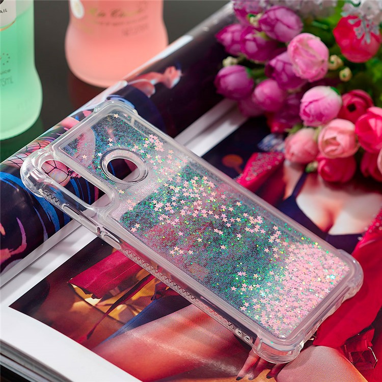 Liquid Glitter Powder Patterned Quicksand Shockproof TPU Back Case for Huawei P30 Lite / nova 4e - Silver Pink Stars-7